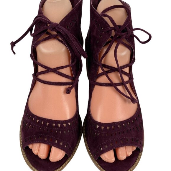 *Vince Camuto Tarita Cut Out Lace Up Burgundy Suede Open Toe Heel Bootie Size 6 - Picture 9 of 16